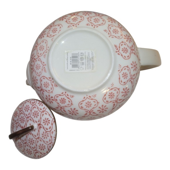 Italian Tea Pot White With Red Floral Pattern - Picture 4 of 16